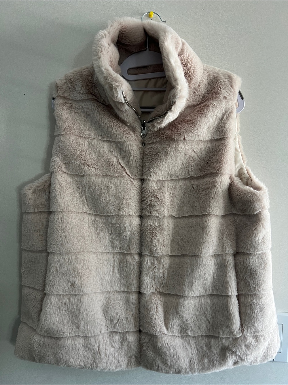 Nikky Reversible Faux Fur Puffer Vest, Cream/Beige, Size Large